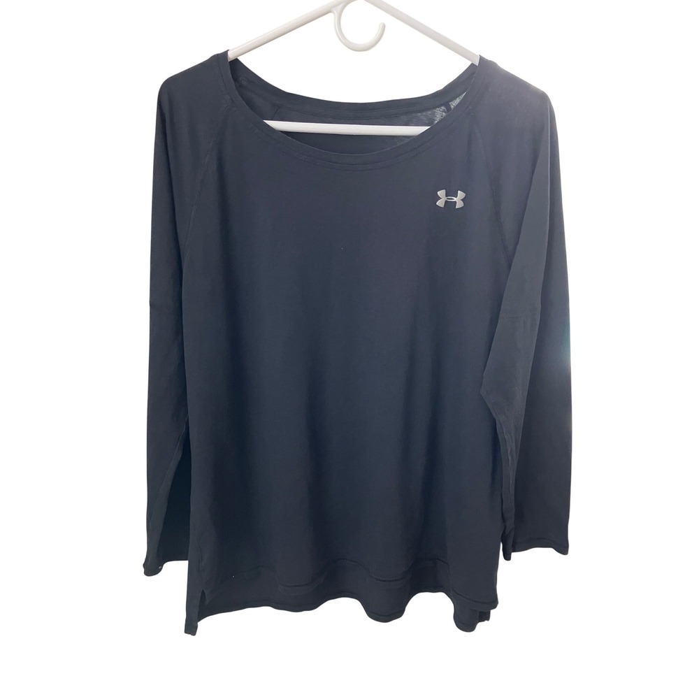 Under Armour Womens Black Long Sleeve Scoop Neck Activewear Workout Top Size L
